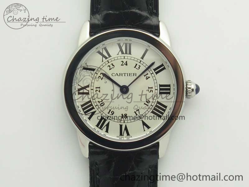 Ronde Solo de Cartier 29.5mm K11 1:1 Best Edition White Dial on Black Croco Leather Strap Ronda Quartz