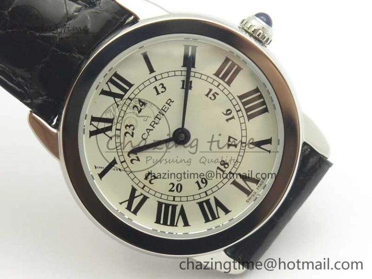 Ronde Solo de Cartier 29.5mm K11 1:1 Best Edition White Dial on Black Croco Leather Strap Ronda Quartz
