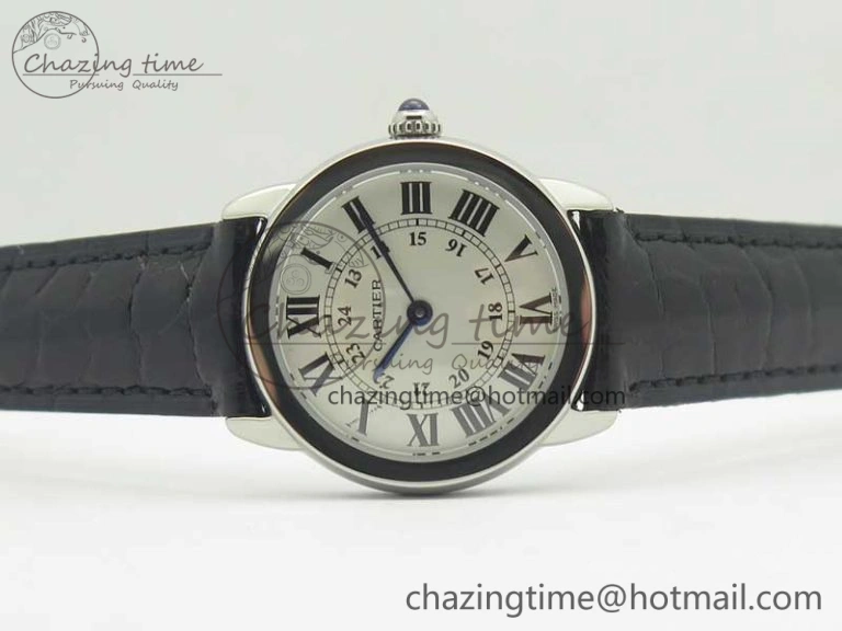 Ronde Solo de Cartier 29.5mm K11 1:1 Best Edition White Dial on Black Croco Leather Strap Ronda Quartz