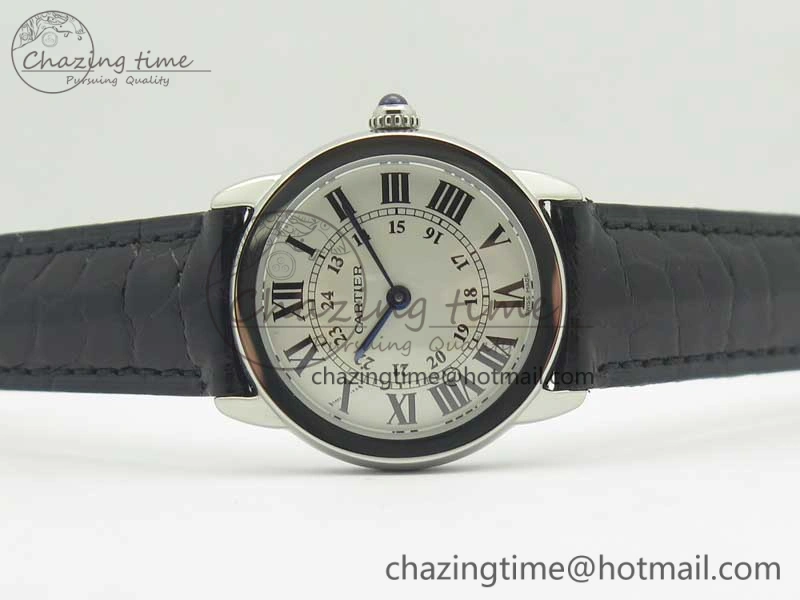 Ronde Solo de Cartier 29.5mm K11 1:1 Best Edition White Dial on Black Croco Leather Strap Ronda Quartz
