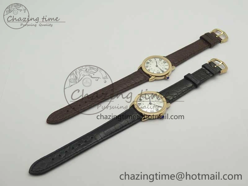 Ronde Solo de Cartier 29.5mm RG K11 1:1 Best Edition White Dial on Croco Leather Strap Ronda Quartz
