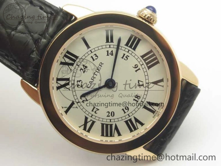 Ronde Solo de Cartier 29.5mm RG K11 1:1 Best Edition White Dial on Croco Leather Strap Ronda Quartz