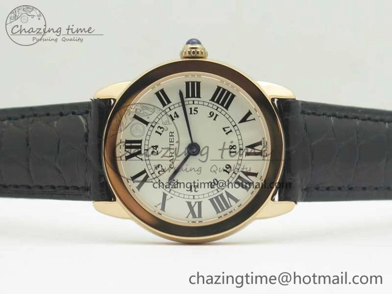 Ronde Solo de Cartier 29.5mm RG K11 1:1 Best Edition White Dial on Croco Leather Strap Ronda Quartz
