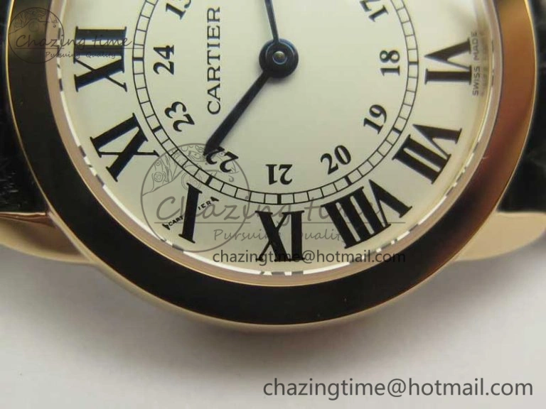 Ronde Solo de Cartier 29.5mm RG K11 1:1 Best Edition White Dial on Croco Leather Strap Ronda Quartz