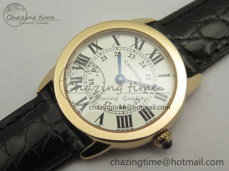 Ronde Solo de Cartier 29.5mm RG K11 1:1 Best Edition White Dial on Croco Leather Strap Ronda Quartz