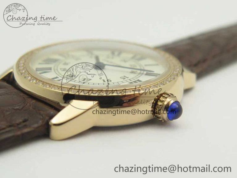 Ronde Solo de Cartier 29.5mm RG Dia K11 1:1 Best Edition White Dial on Brown Croco Leather Strap Ronda Quartz