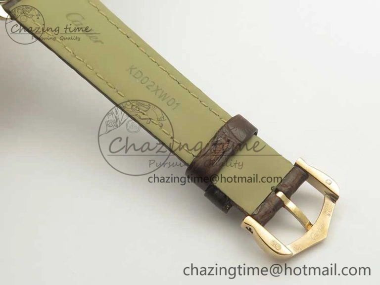 Ronde Solo de Cartier 29.5mm RG Dia K11 1:1 Best Edition White Dial on Brown Croco Leather Strap Ronda Quartz
