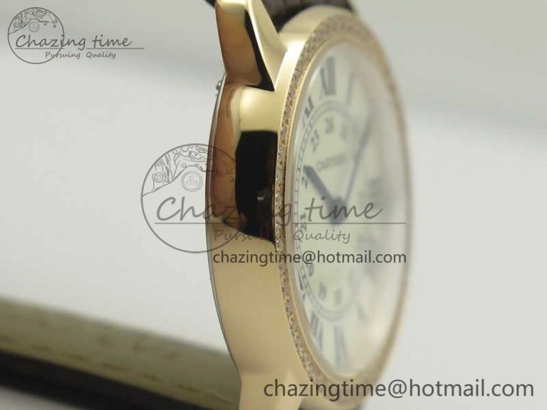 Ronde Solo de Cartier 29.5mm RG Dia K11 1:1 Best Edition White Dial on Brown Croco Leather Strap Ronda Quartz