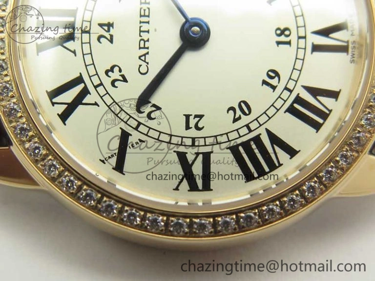 Ronde Solo de Cartier 29.5mm RG Dia K11 1:1 Best Edition White Dial on Brown Croco Leather Strap Ronda Quartz