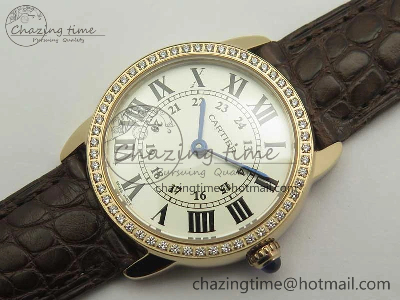 Ronde Solo de Cartier 29.5mm RG Dia K11 1:1 Best Edition White Dial on Brown Croco Leather Strap Ronda Quartz