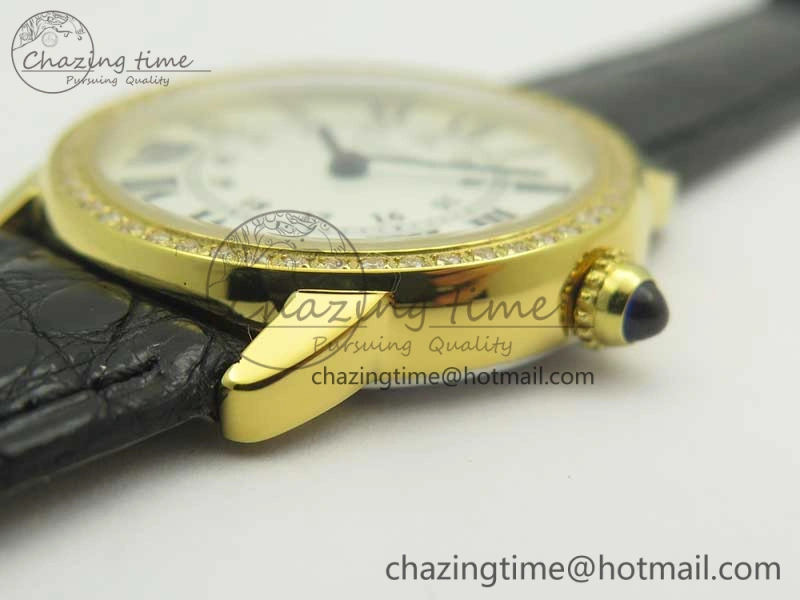 Ronde Solo de Cartier 29.5mm YG Dia K11 1:1 Best Edition White Dial on Black Croco Leather Strap Ronda Quartz