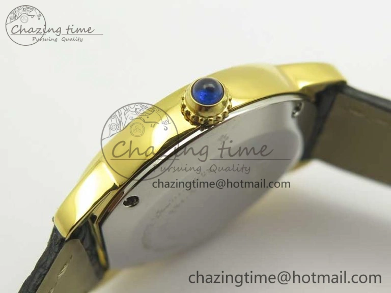 Ronde Solo de Cartier 29.5mm YG Dia K11 1:1 Best Edition White Dial on Black Croco Leather Strap Ronda Quartz