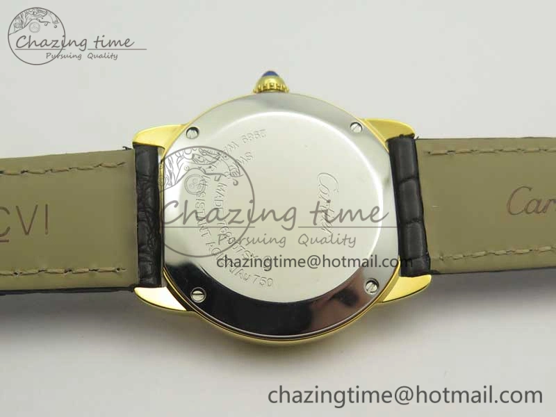 Ronde Solo de Cartier 29.5mm YG Dia K11 1:1 Best Edition White Dial on Black Croco Leather Strap Ronda Quartz