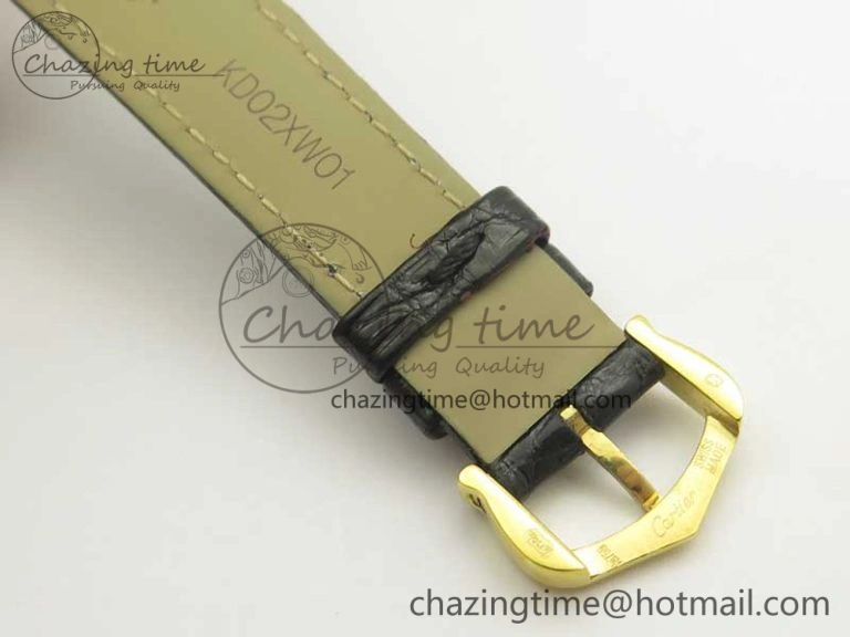 Ronde Solo de Cartier 29.5mm YG Dia K11 1:1 Best Edition White Dial on Black Croco Leather Strap Ronda Quartz