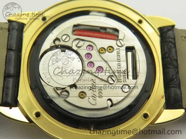 Ronde Solo de Cartier 29.5mm YG Dia K11 1:1 Best Edition White Dial on Black Croco Leather Strap Ronda Quartz