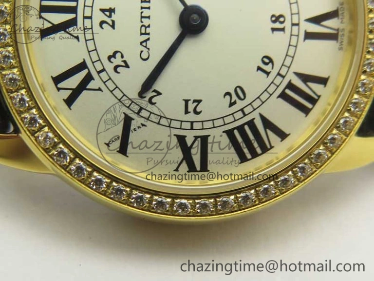 Ronde Solo de Cartier 29.5mm YG Dia K11 1:1 Best Edition White Dial on Black Croco Leather Strap Ronda Quartz