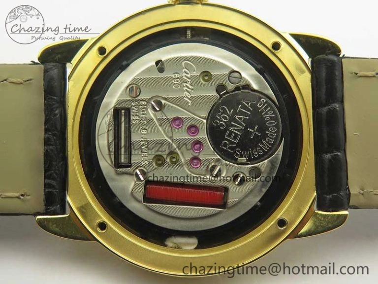 Ronde Solo de Cartier 29.5mm YG Dia K11 1:1 Best Edition White Dial on Black Croco Leather Strap Ronda Quartz