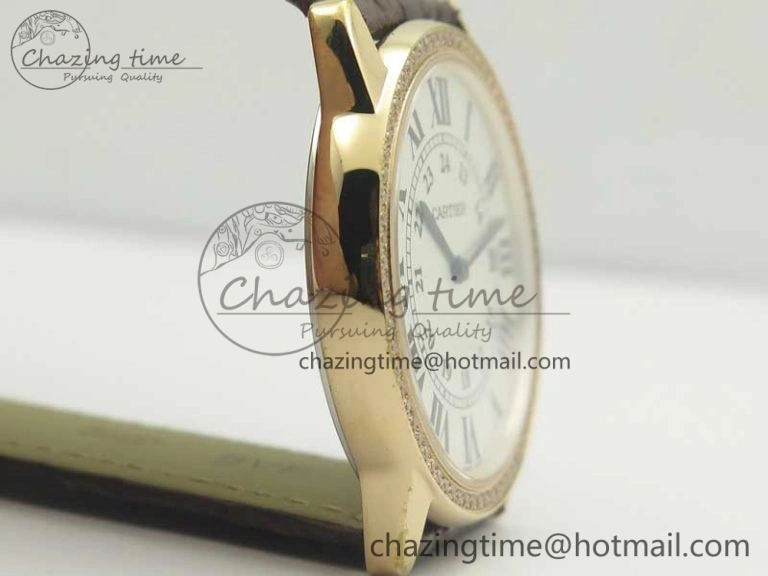 Ronde Solo de Cartier 36mm K11 RG Dia 1:1 Best Edition White Dial on Brown Croco Leather Strap Ronda Quartz