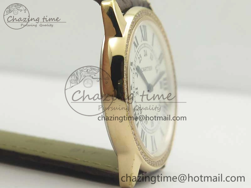 Ronde Solo de Cartier 36mm K11 RG Dia 1:1 Best Edition White Dial on Brown Croco Leather Strap Ronda Quartz