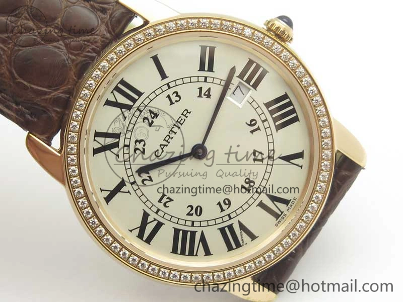 Ronde Solo de Cartier 36mm K11 RG Dia 1:1 Best Edition White Dial on Brown Croco Leather Strap Ronda Quartz