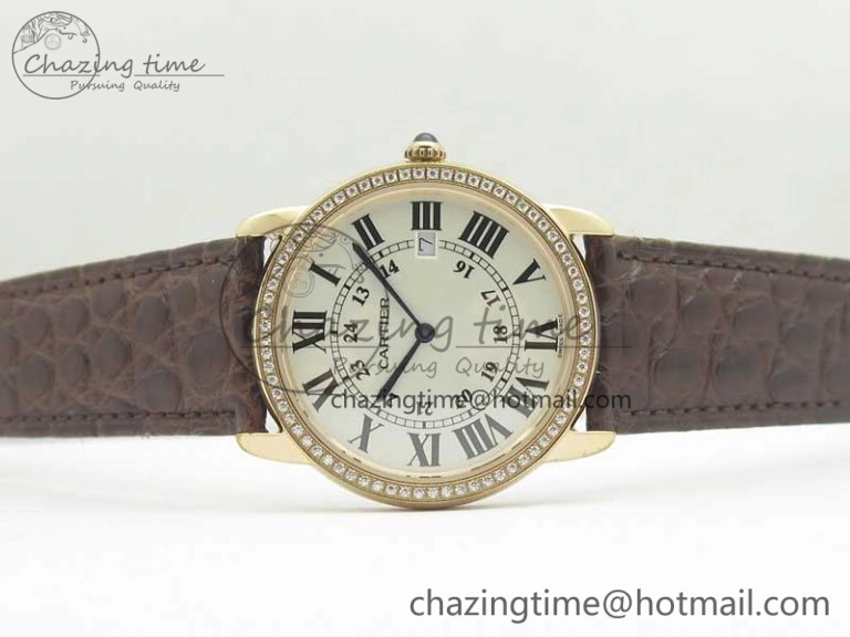 Ronde Solo de Cartier 36mm K11 RG Dia 1:1 Best Edition White Dial on Brown Croco Leather Strap Ronda Quartz