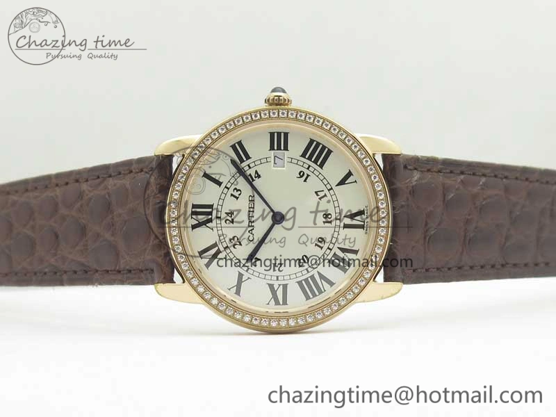 Ronde Solo de Cartier 36mm K11 RG Dia 1:1 Best Edition White Dial on Brown Croco Leather Strap Ronda Quartz
