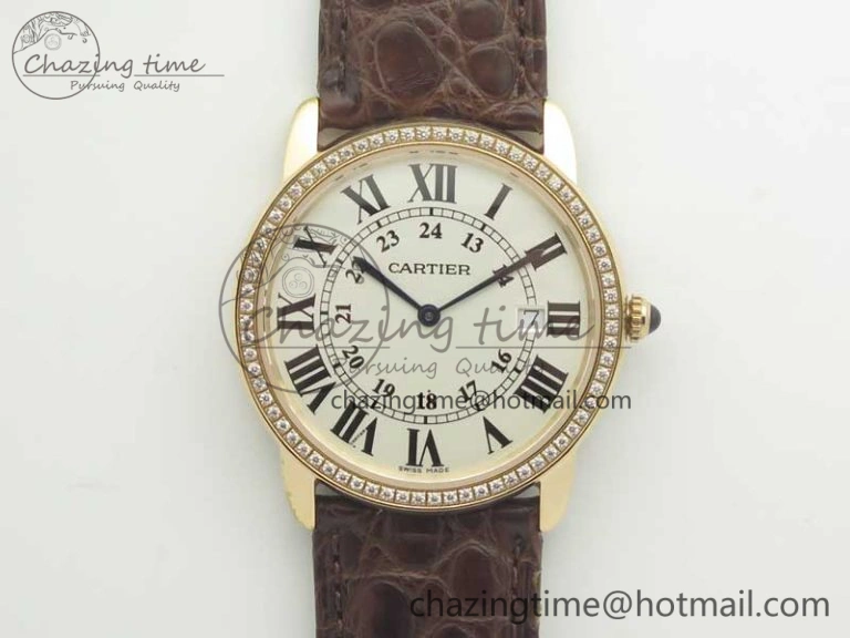 Ronde Solo de Cartier 36mm K11 RG Dia 1:1 Best Edition White Dial on Brown Croco Leather Strap Ronda Quartz