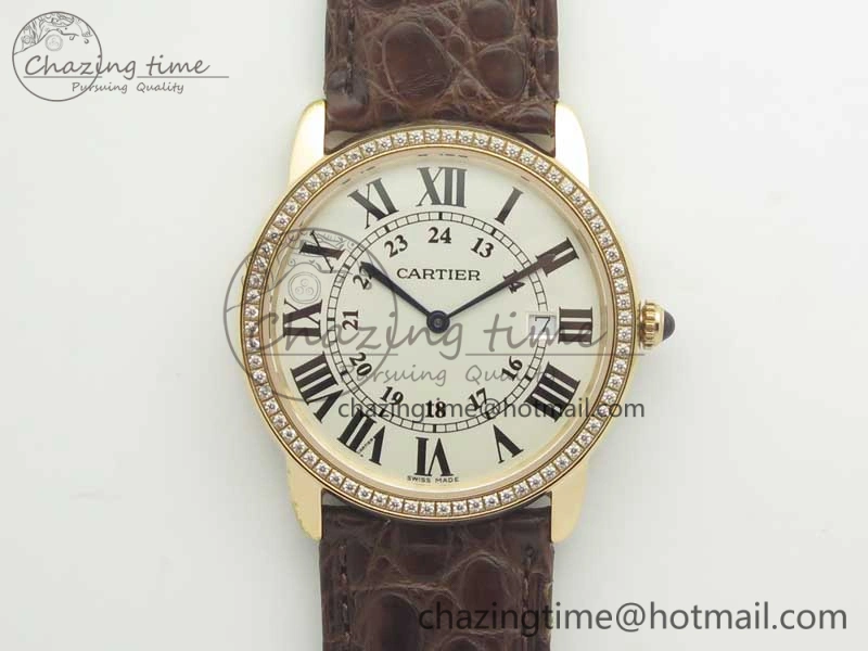Ronde Solo de Cartier 36mm K11 RG Dia 1:1 Best Edition White Dial on Brown Croco Leather Strap Ronda Quartz