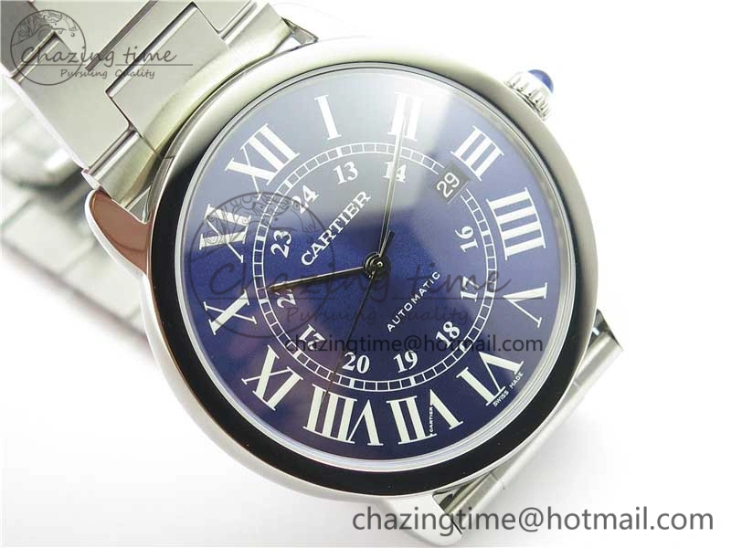 Ronde Solo de Cartier 42mm AF 1:1 Best Edition Blue Dial on SS Bracelet MIYOTA 9015