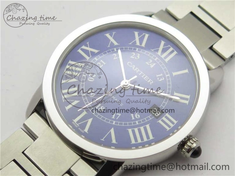 Ronde Solo de Cartier 42mm AF 1:1 Best Edition Blue Dial on SS Bracelet MIYOTA 9015
