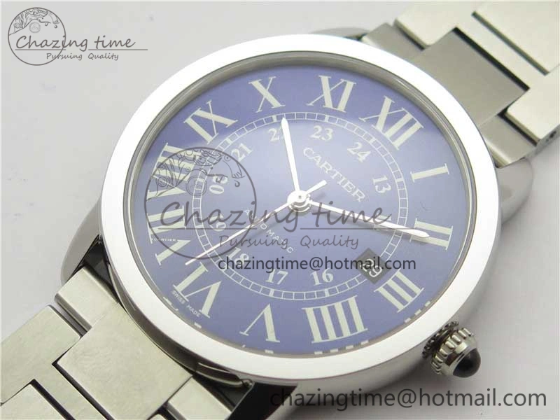 Ronde Solo de Cartier 42mm AF 1:1 Best Edition Blue Dial on SS Bracelet MIYOTA 9015