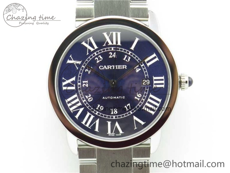 Ronde Solo de Cartier 42mm AF 1:1 Best Edition Blue Dial on SS Bracelet MIYOTA 9015