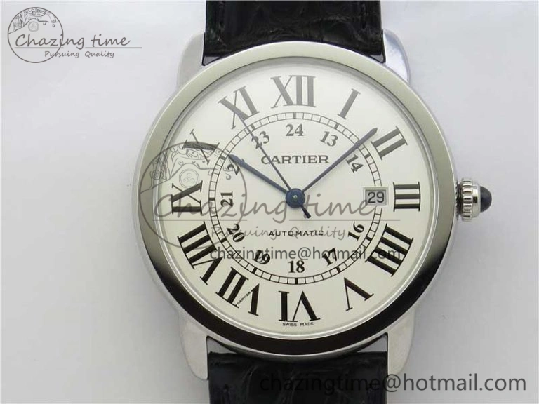 Ronde Solo de Cartier 42mm AF 1:1 Best Edition White Dial on Black Croco Leather Strap MIYOTA 9015