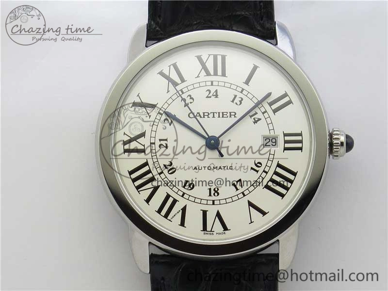 Ronde Solo de Cartier 42mm AF 1:1 Best Edition White Dial on Black Croco Leather Strap MIYOTA 9015