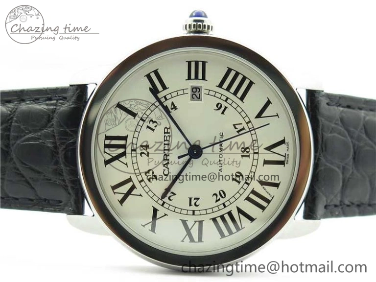 Ronde Solo de Cartier 42mm AF 1:1 Best Edition White Dial on Black Croco Leather Strap MIYOTA 9015