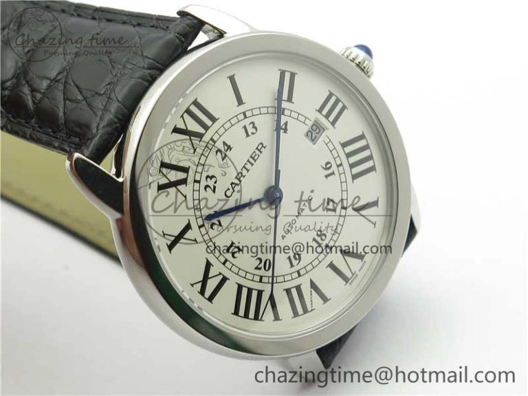 Ronde Solo de Cartier 42mm AF 1:1 Best Edition White Dial on Black Croco Leather Strap MIYOTA 9015