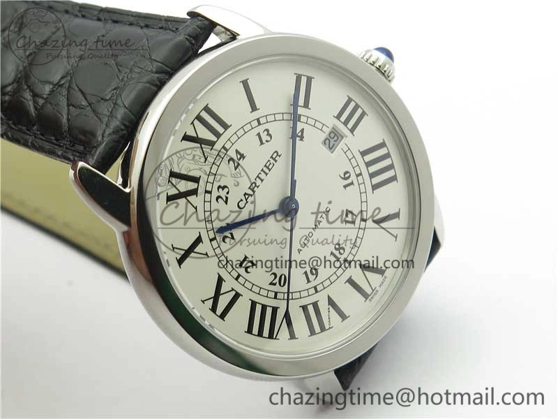 Ronde Solo de Cartier 42mm AF 1:1 Best Edition White Dial on Black Croco Leather Strap MIYOTA 9015
