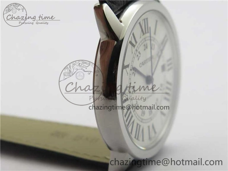 Ronde Solo de Cartier 42mm AF 1:1 Best Edition White Dial on Black Croco Leather Strap MIYOTA 9015