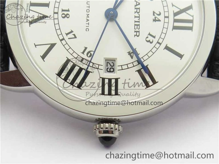 Ronde Solo de Cartier 42mm AF 1:1 Best Edition White Dial on Black Croco Leather Strap MIYOTA 9015