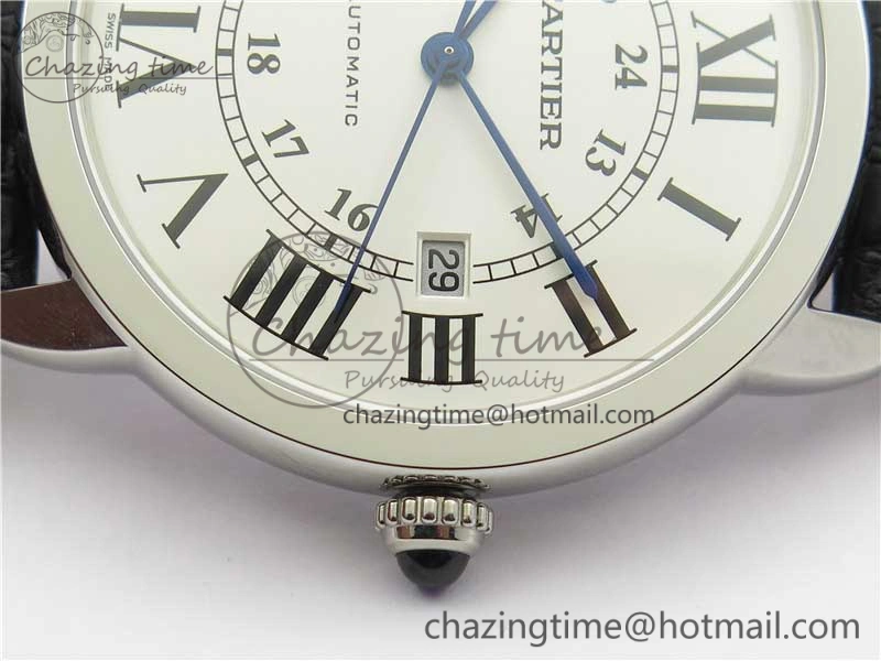 Ronde Solo de Cartier 42mm AF 1:1 Best Edition White Dial on Black Croco Leather Strap MIYOTA 9015