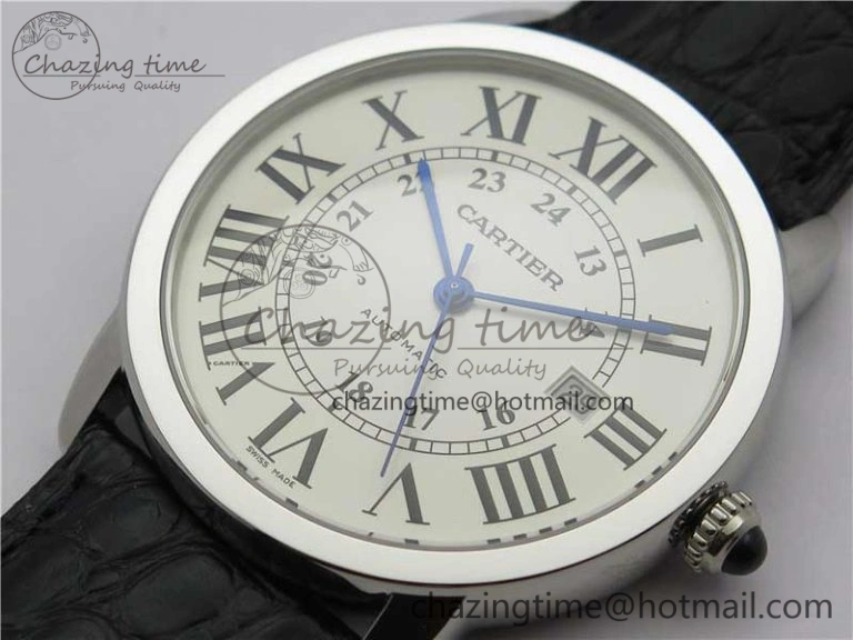Ronde Solo de Cartier 42mm AF 1:1 Best Edition White Dial on Black Croco Leather Strap MIYOTA 9015