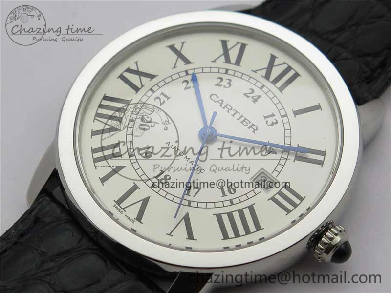 Ronde Solo de Cartier 42mm AF 1:1 Best Edition White Dial on Black Croco Leather Strap MIYOTA 9015