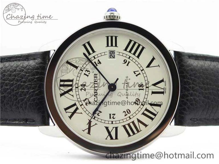 Ronde Solo de Cartier 42mm AF 1:1 Best Edition White Dial on Black Leather Strap MIYOTA 9015