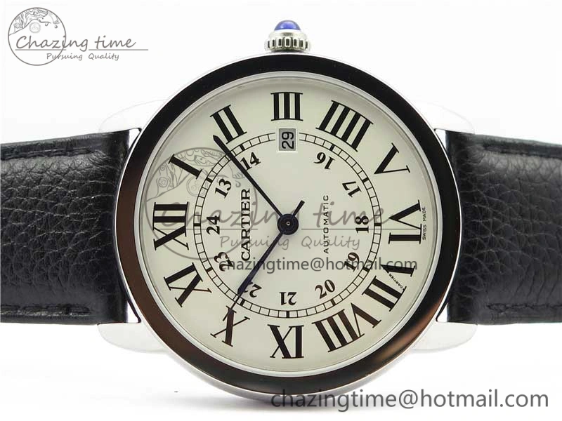 Ronde Solo de Cartier 42mm AF 1:1 Best Edition White Dial on Black Leather Strap MIYOTA 9015
