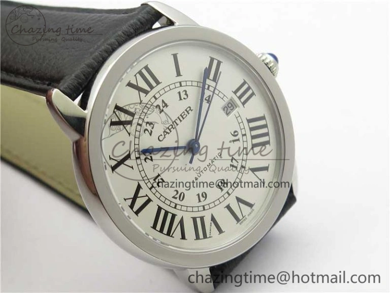 Ronde Solo de Cartier 42mm AF 1:1 Best Edition White Dial on Black Leather Strap MIYOTA 9015