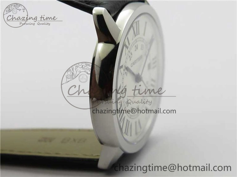 Ronde Solo de Cartier 42mm AF 1:1 Best Edition White Dial on Black Leather Strap MIYOTA 9015