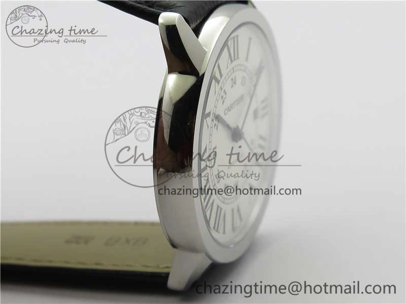 Ronde Solo de Cartier 42mm AF 1:1 Best Edition White Dial on Black Leather Strap MIYOTA 9015
