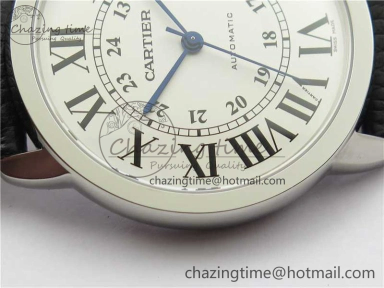 Ronde Solo de Cartier 42mm AF 1:1 Best Edition White Dial on Black Leather Strap MIYOTA 9015