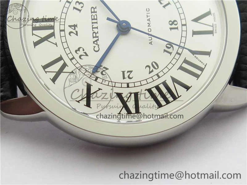 Ronde Solo de Cartier 42mm AF 1:1 Best Edition White Dial on Black Leather Strap MIYOTA 9015
