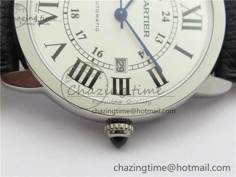 Ronde Solo de Cartier 42mm AF 1:1 Best Edition White Dial on Black Leather Strap MIYOTA 9015